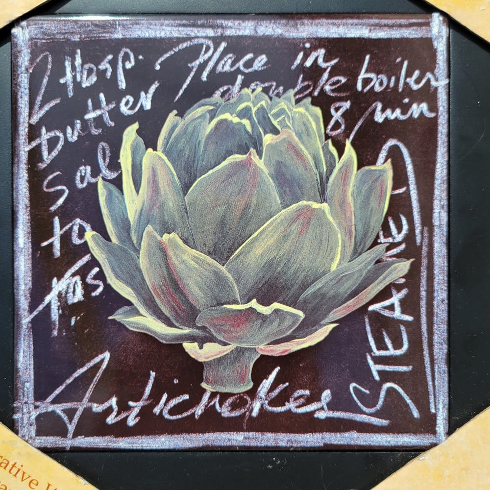 Artichoke Ceramic Tile Trivet in Black Frame ~ FINAL PRICE ITEM